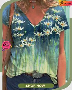 Shift Casual Short Sleeve T-shirt Cheap Womens Fashion, Holiday Floral, Casual Tops For Women, Floral Print Shorts, Unique Designers, Clothes Organization, Trendy Tops, Ladies Tops Fashion, Jean Jackets