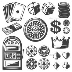 casino and gambling symbols in black and white - miscellaneous objects / objects clippings