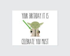 a star wars birthday card with an image of yoda holding a green light saber