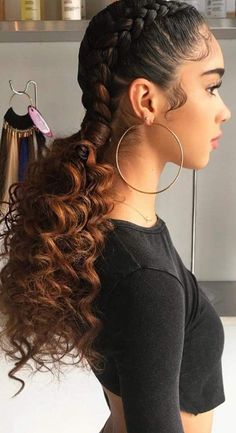 Hairstyle Black, Tan Skin Blonde Hair, Two Braid Hairstyles, Crochet Hairstyles, Curly Hair Braids, Hair Puff, Twist Braid, Curly Ponytail, Braided Ponytail Hairstyles