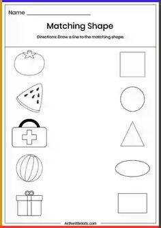 the matching shape worksheet for children to practice shapes and numbers in their homeschool