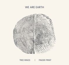 two finger prints with the words, we are earth and tree rings in white ink