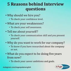 a blue background with the words 5 reasons behind interview questions