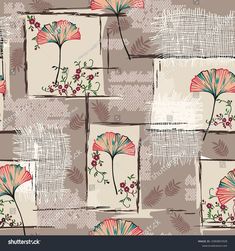 seamless pattern with flowers and leaves on a beige background stock photo - 717982