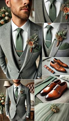 Wedding Motif Ideas 2025, Rustic Suits Men Groom Outfit, Sage And Terra Cotta Wedding Groomsmen, Mens Fall Wedding Suits, Sage Green Suits For Men Wedding, Prom Outfits For Guys Green, Sage Green And Terracotta Groomsmen, Fall Wedding With Green, Grey And Green Groomsmen Attire