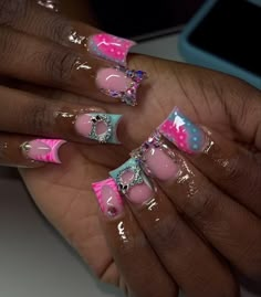 Hard Nails, Duck Nails, Girly Acrylic, Colored Acrylic Nails, Colored Acrylic