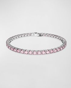 SWAROVSKI Matrix Rhodium-Plated Round-Cut Pink Crystal Tennis Bracelet | Neiman Marcus Designer Jewelry High End, Wrist Jewelry, Luxury Bracelet, Swarovski Bracelet, Pink Accessories, Swarovski Crystal Necklace, Girly Accessories, Classy Jewelry