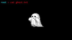 an image of a ghost in the dark with text that reads, i'm root > cat ghost exit