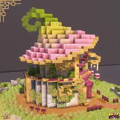 Tree Stump Minecraft, Minecraft Carrot House, Treehouse Ideas Minecraft, Cherry Hobbit Hole Minecraft, Minecraft Plaza Ideas, Pink Hobbit Hole Minecraft, Fruit House Minecraft, Cherry Blossom Hobbit Hole Minecraft, Flower House Minecraft