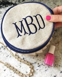 Monogrammed Linen Jewelry Case | Navy Monogrammed Linens, Seasonal Cocktail, Linen Cocktail Napkins, Cocktail Napkin, Daughter Jewelry, Navy Linen, Embroidered Linen, Popular Jewelry, Jewelry Case