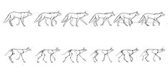 a line drawing of different types of horses in various positions and sizes, all with long tails