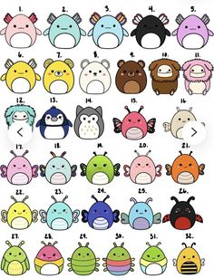 an image of different kinds of cartoon characters on a white background with numbers and symbols