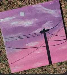 an acrylic painting of power lines and the moon