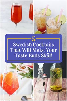 Collage of 4 swedish cocktails. Swedish Cocktails, Popular Cocktails, Swedish Recipes, Cocktail Drinks Recipes, Strawberry Recipes, Summer Cocktails, Mixology, The Taste, Cocktail Drinks