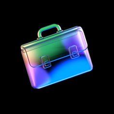 an image of a colorful briefcase on a black background in the style of hologianism