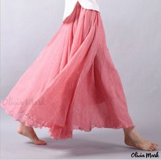 Olivia Mark - Elastic Waist Linen Midi Skirt - Solid Color Ethnic Style Maxi Skirt Navy Blue Long Skirt, Spring Dance, Maxi Skirt Style, Happy Clothes, Chiffon Maxi Skirt, Maxi Rok, Rock Outfit, Chiffon Maxi, Maxi Skirts