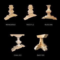 the different types of pedestals are shown in this image, including one for each table