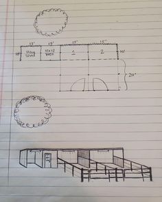 a drawing of a house with three different rooms and one room on the other side