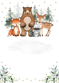 an image of a card with animals in the woods