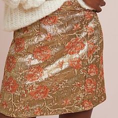 Brocade Mini Skirt Us 12 Festive Embroidered Brocade Sets, Fitted Gold Brocade Sets, Brocade Pencil Skirt, Baroque Mini Skirt, Jacquard Mini Skirt, Anthropologie Skirt, Size 12, Anthropologie, Womens Skirt