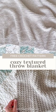 the crochet pattern for cozy textured throw blanket is shown with text overlay