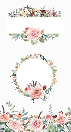 flowers and leaves are arranged in the shape of an oval frame on a white background