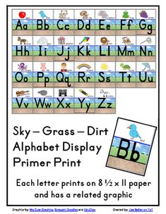 an alphabet poster with pictures and letters