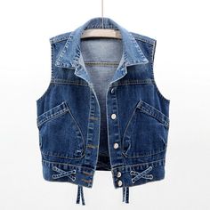 Pocket Design Fashion, Womens Cropped Jacket, Womens Denim Vest, Streetwear Chic, Denim Vests, Woman Vest, Casual Outwear, Jean Vintage, Fall Jeans