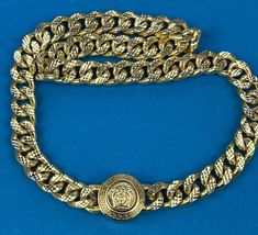 Vintage Rare Versace Gold Chain Neckalce 46 cm size  Gold pleated brass