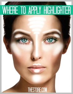 #BeautyTip - Where To Apply Highlighter. #TheStore Apply Highlighter To Face, Where To Use Highlighter On Face, How To Wear Highlighter How To Apply, Highlighter Where To Apply, How To Apply Highlighter Inner Eyes, Where To Apply Highlighter, Highlighter Tips, Natural Facelift, Apply Highlighter