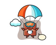 a cartoon character flying with a parachute in the sky, wearing goggles and smiling