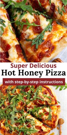 Discover your new favorite Friday night pizza night recipe with this Hot Honey Pizza! With a no-knead crust and a sweet & spicy drizzle, this pan pizza is easy to make and packed with flavor. Add crispy bacon for a fun new flavor combination that will make your weekend dinner unforgettable. Try this homemade pizza for your next pizza party and impress your guests with its delicious taste! Piezano Pizza Recipes, Crazy Crust Pizza Recipe, Hot Honey Pizza, Boboli Pizza Recipes, Pizza Recipe Easy, Hot Honey Recipe, Honey Pizza, Hot Sandwich Recipes, Friday Night Pizza