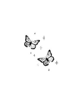 two butterflies flying in the sky with stars on their back and one is black and white