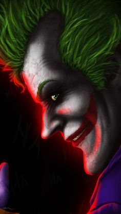 a close up of a joker with green hair