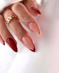 Bridal Shower Nails For Guest, Long Hair Updo Styles, Nye Nails Almond Shape, Elegant Almond Nails Classy, Nails December, Red And Gold Nails, Cute Christmas Nails