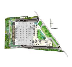 the site plan for an apartment complex with parking spaces and lots of space to move around