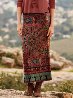 Cotton Blends Regular Fit Color Block Skirt Luxury Multicolor Fall Skirt, Aztec Print Long Skirt, Bohemian Maxi Skirt, Color Block Skirt, Vintage Bohemian Style, Maxi Rok, Bohemian Blouses, Casual Bottoms, Mode Boho