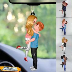 an animated image of a couple kissing on the back of a car