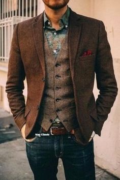 Classic Brown Blazer For Groom, Formal Brown Tweed Jacket With Suit Collar, Classic Brown Three-piece Suit For Formal Occasions, Brown Fitted Sport Coat For Formal Occasions, Formal Brown Blazer For Wedding, Fitted Brown Tweed Jacket For Business, Brown Three-piece Suit For Wedding, Formal Fitted Brown Tweed Jacket, Brown Dapper Semi-formal Suit