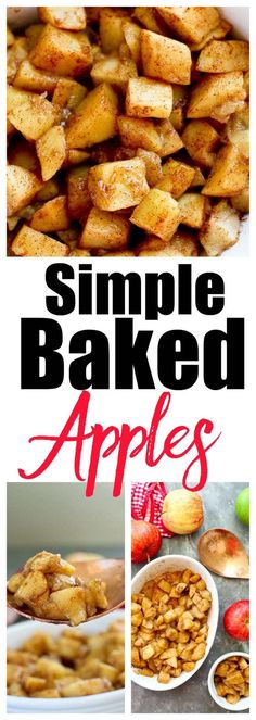 an image of baked apples with the words simple baked apples in red and white letters