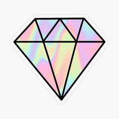 a diamond sticker with iridescent colors on it's side and black outline in the center