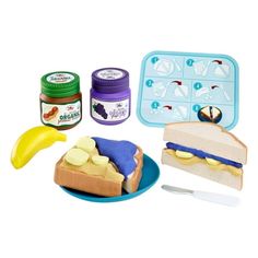 a play food set with peanut butter and jelly