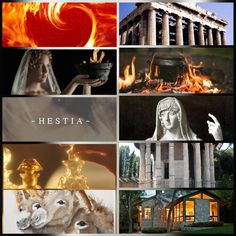 a collage of photos with the words hestia written in different languages and pictures