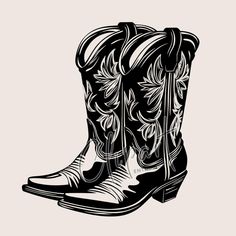 a black and white drawing of a cowboy boot