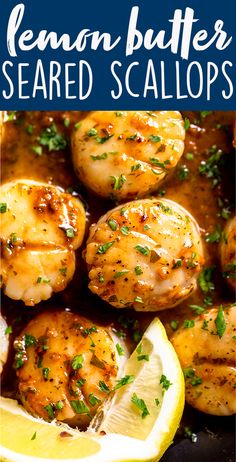 lemon butter seared scallops in a skillet