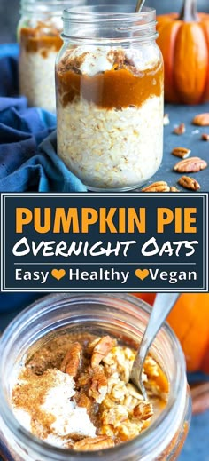 pumpkin pie overnight oats Easy Meal Prep Breakfast, Pumpkin Pie Overnight Oats, Easy Oatmeal Recipes, Pumpkin Overnight Oats, Vegan Overnight Oats, Oat Recipes Healthy, Prep Breakfast, Overnight Oats Recipe Healthy, Easy Oatmeal