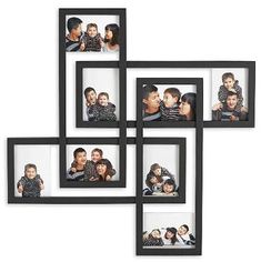 four black and white frames with multiple pictures on them, each holding a child's head