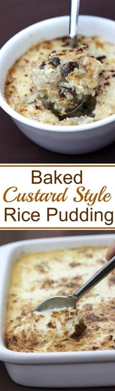 baked casserole with rice pudding in a white dish