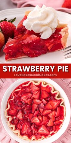 strawberry pie pin collage Best Fresh Strawberry Pie Recipe, Strawberry Jello Pie, Summer Pie Recipes, Easy Strawberry Pie, Plating Food, Presentation Food, Recipes Strawberry, Strawberry Pie Recipe, Recipes Fruit