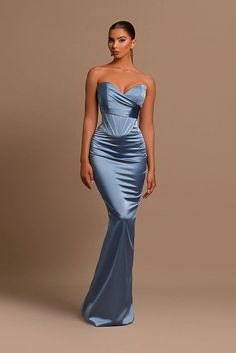 Schlichte Abendkleider Lang Blau | Abiballkleider Günstig Blue Satin Prom Dress, Prom Dress Mermaid, Dress Mermaid, Sweetheart Prom Dress, Dress Dusty, Satin Prom Dress, Mermaid Evening Dresses, Prom Dresses Blue, Formal Dresses Prom